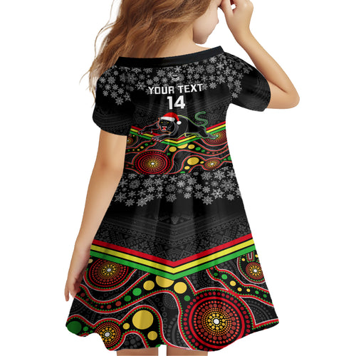 custom-panthers-rugby-christmas-kid-short-sleeve-dress-merry-xmas-2023-mix-aboriginal-art-black-version