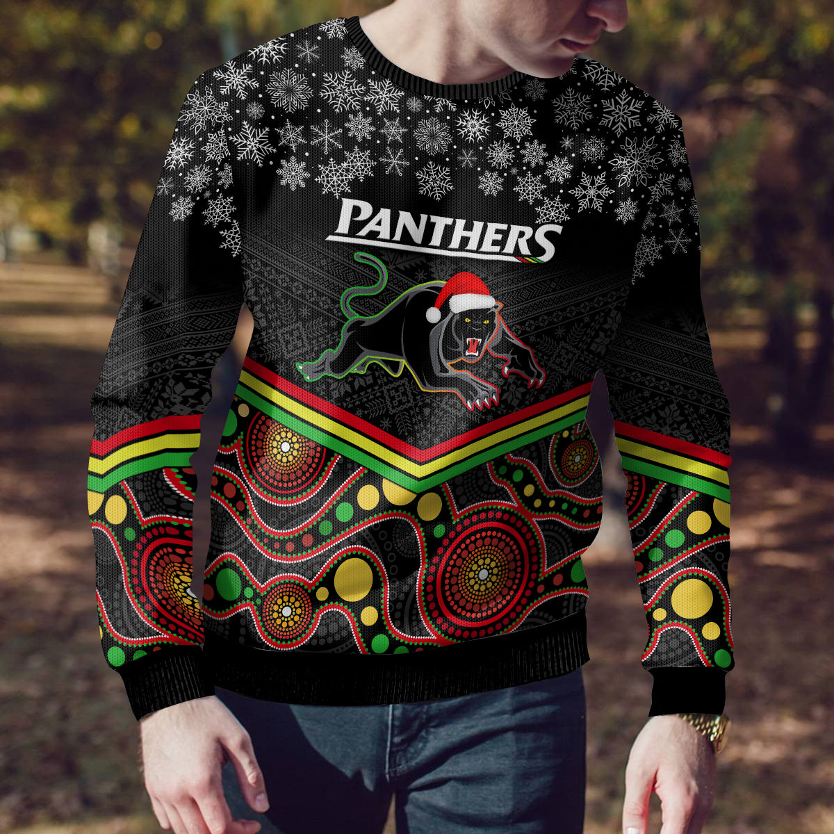 custom-panthers-rugby-christmas-ugly-christmas-sweater-merry-xmas-2023-mix-aboriginal-art-black-version