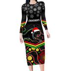 custom-panthers-rugby-christmas-long-sleeve-bodycon-dress-merry-xmas-2023-mix-aboriginal-art-black-version