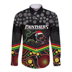custom-panthers-rugby-christmas-long-sleeve-button-shirt-merry-xmas-2023-mix-aboriginal-art-black-version