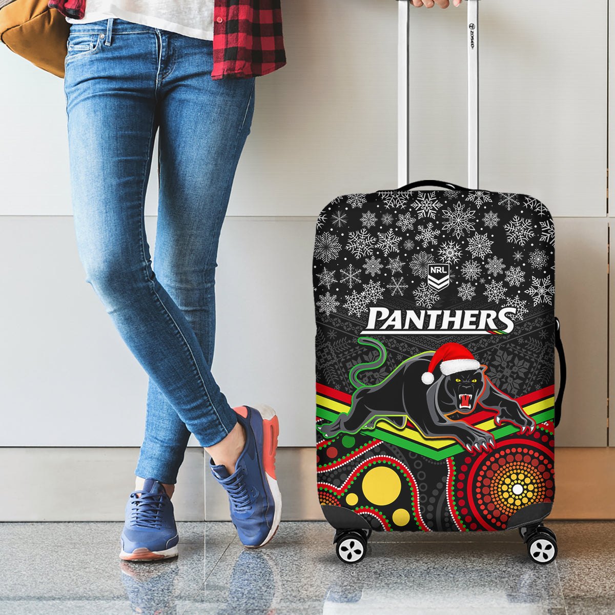 custom-panthers-rugby-christmas-luggage-cover-merry-xmas-2023-mix-aboriginal-art-black-version