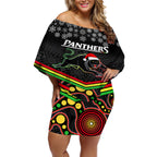 custom-panthers-rugby-christmas-off-shoulder-short-dress-merry-xmas-2023-mix-aboriginal-art-black-version