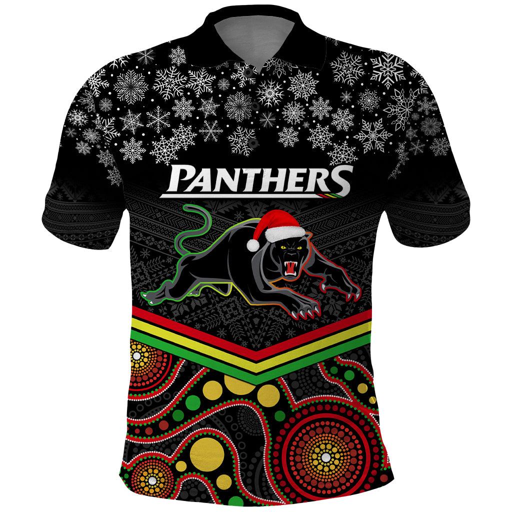 custom-panthers-rugby-christmas-polo-shirt-merry-xmas-2023-mix-aboriginal-art-black-version