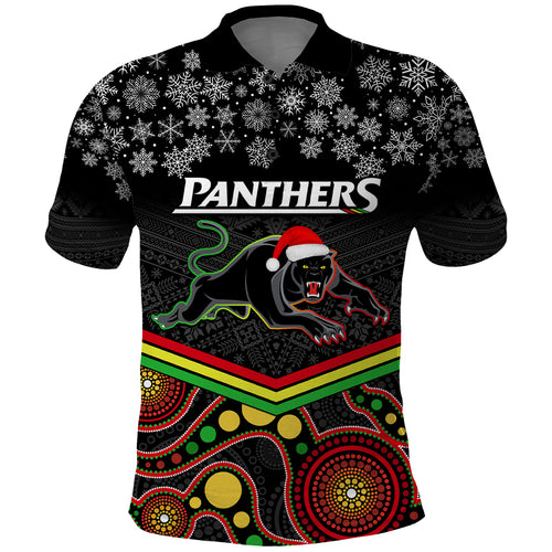 custom-panthers-rugby-christmas-polo-shirt-merry-xmas-2023-mix-aboriginal-art-black-version