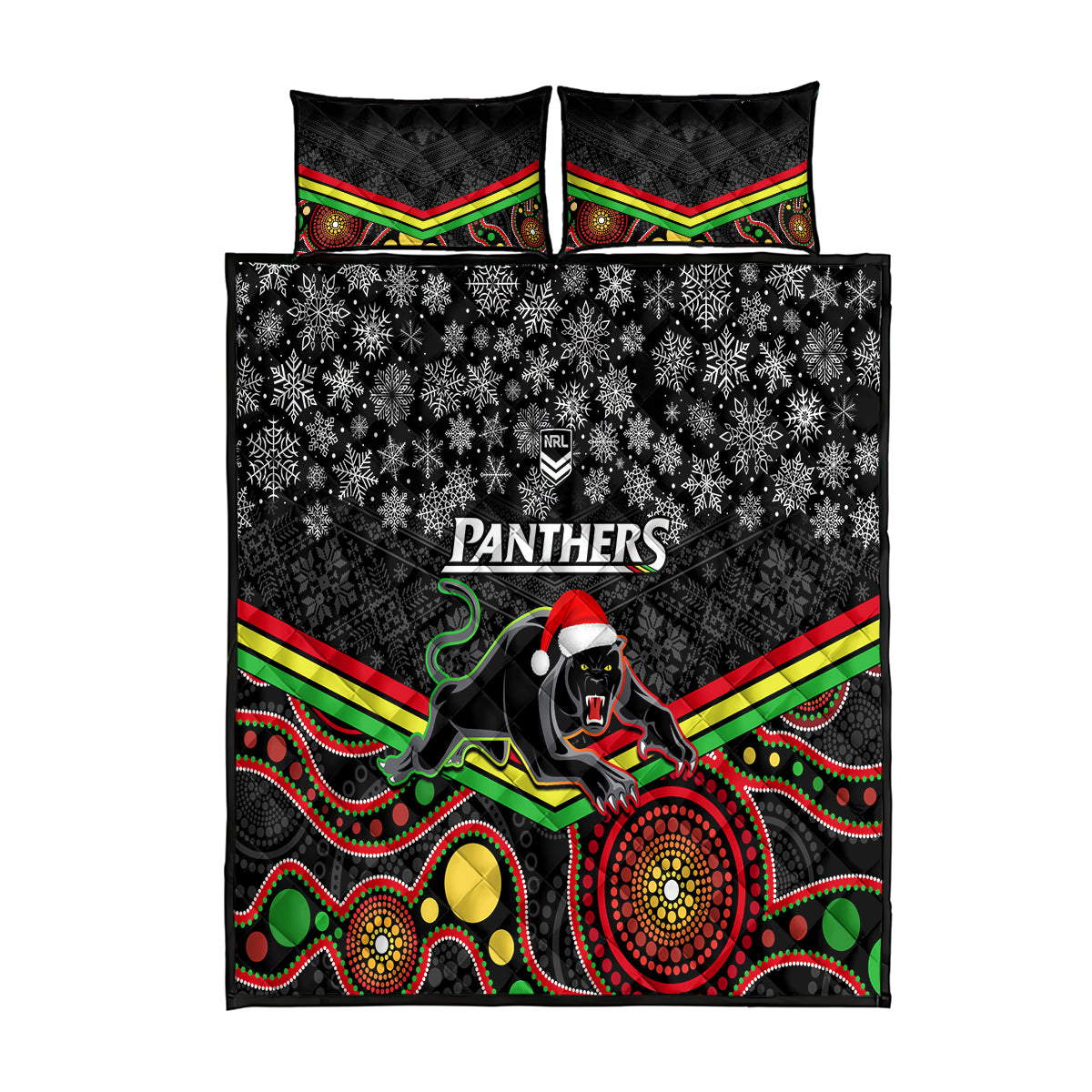 custom-panthers-rugby-christmas-quilt-bed-set-merry-xmas-2023-mix-aboriginal-art-black-version