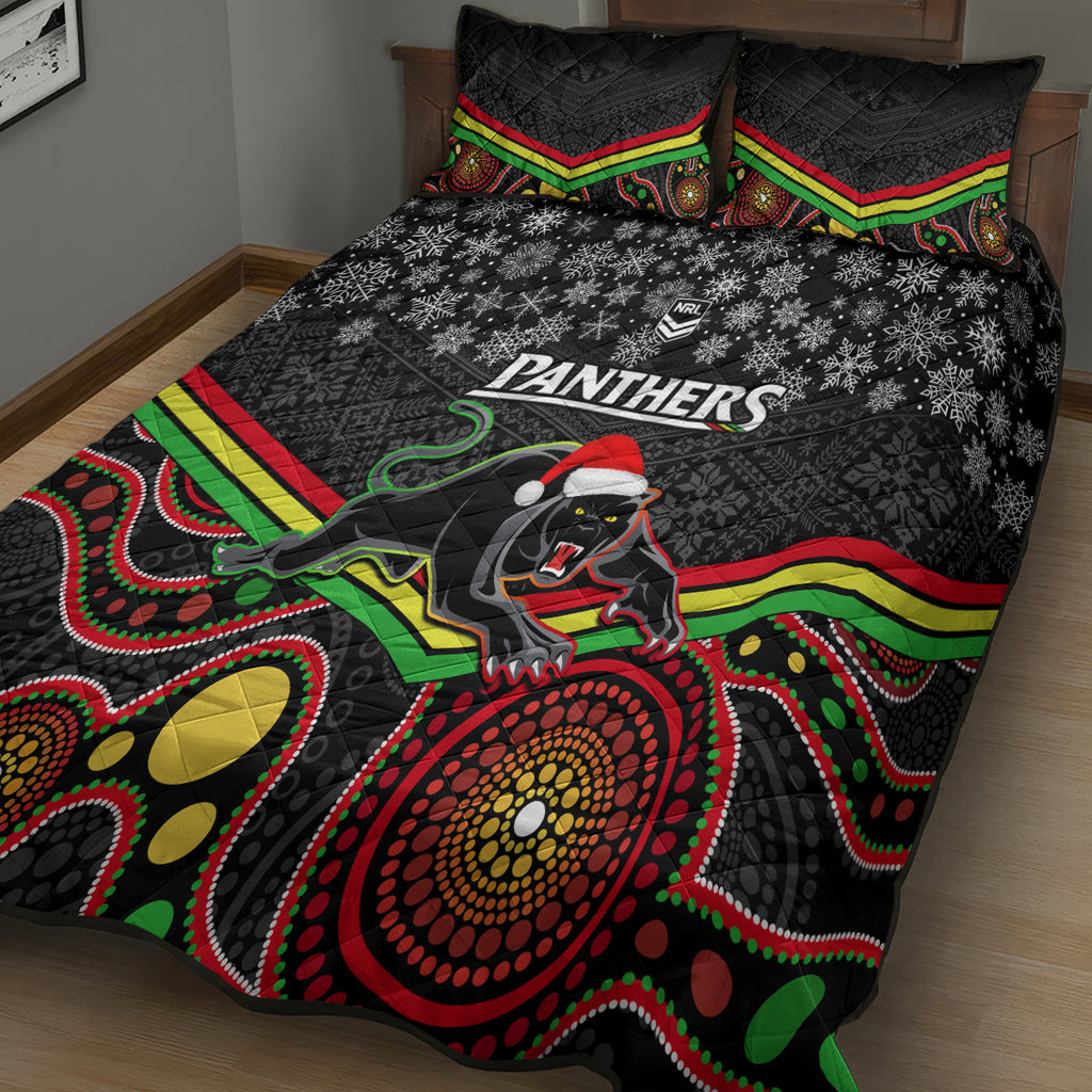 custom-panthers-rugby-christmas-quilt-bed-set-merry-xmas-2023-mix-aboriginal-art-black-version