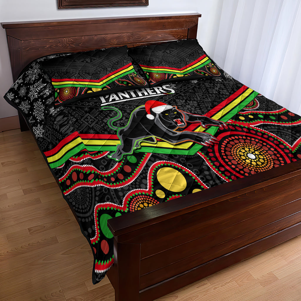 custom-panthers-rugby-christmas-quilt-bed-set-merry-xmas-2023-mix-aboriginal-art-black-version