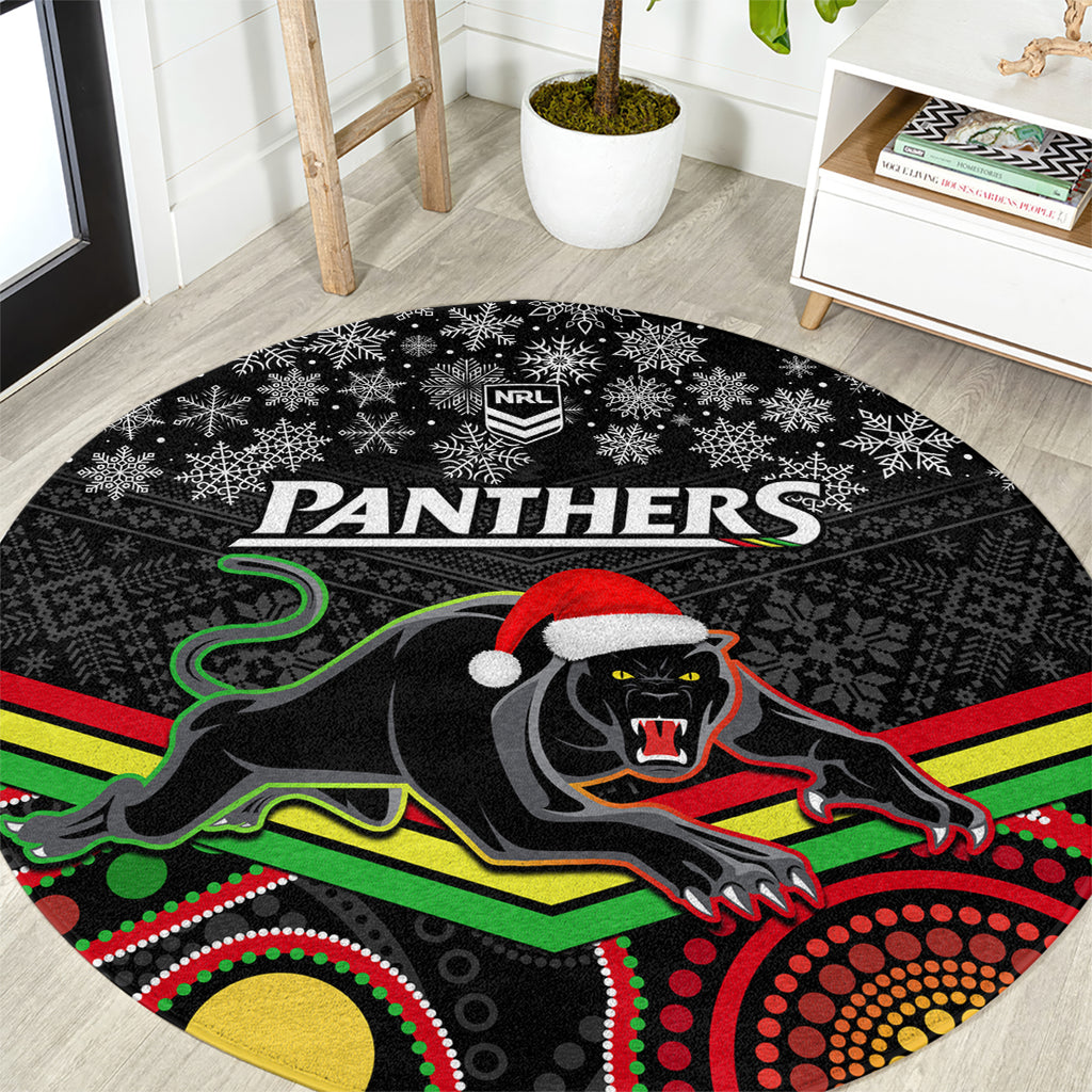 custom-panthers-rugby-christmas-round-carpet-merry-xmas-2023-mix-aboriginal-art-black-version