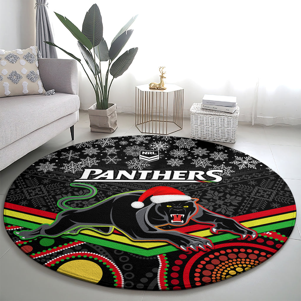 custom-panthers-rugby-christmas-round-carpet-merry-xmas-2023-mix-aboriginal-art-black-version