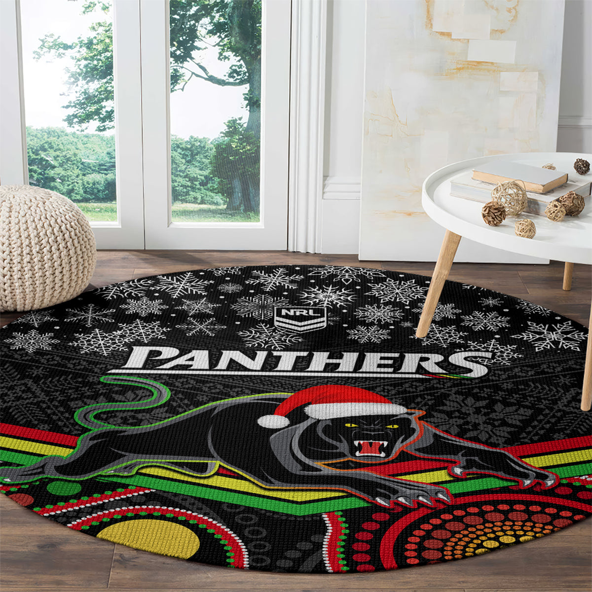 custom-panthers-rugby-christmas-round-carpet-merry-xmas-2023-mix-aboriginal-art-black-version