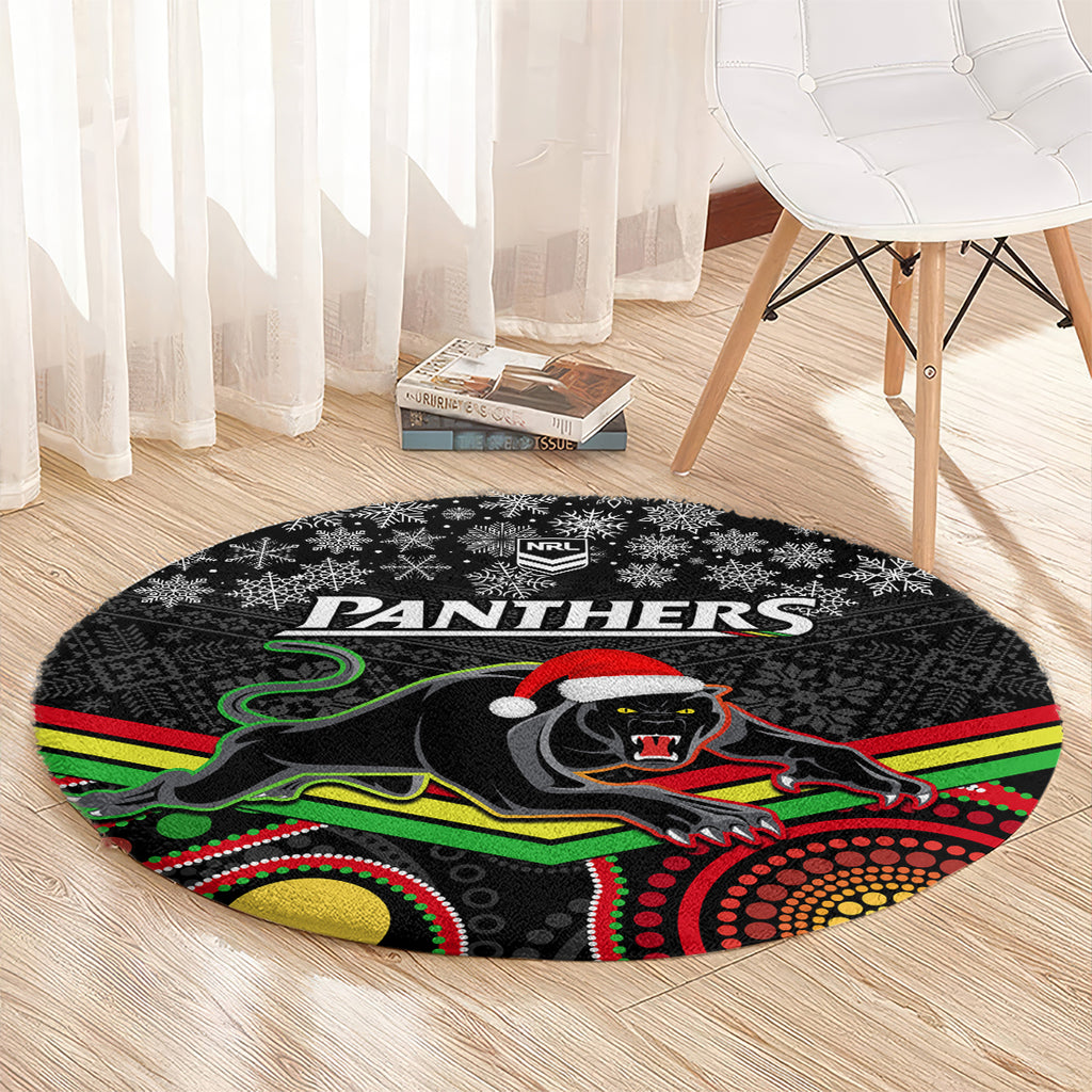 custom-panthers-rugby-christmas-round-carpet-merry-xmas-2023-mix-aboriginal-art-black-version