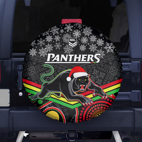 custom-panthers-rugby-christmas-spare-tire-cover-merry-xmas-2023-mix-aboriginal-art-black-version