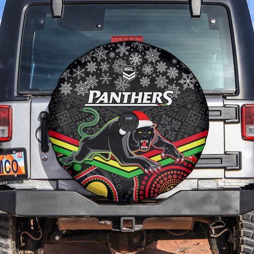 custom-panthers-rugby-christmas-spare-tire-cover-merry-xmas-2023-mix-aboriginal-art-black-version