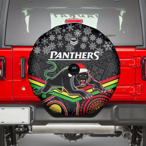 custom-panthers-rugby-christmas-spare-tire-cover-merry-xmas-2023-mix-aboriginal-art-black-version