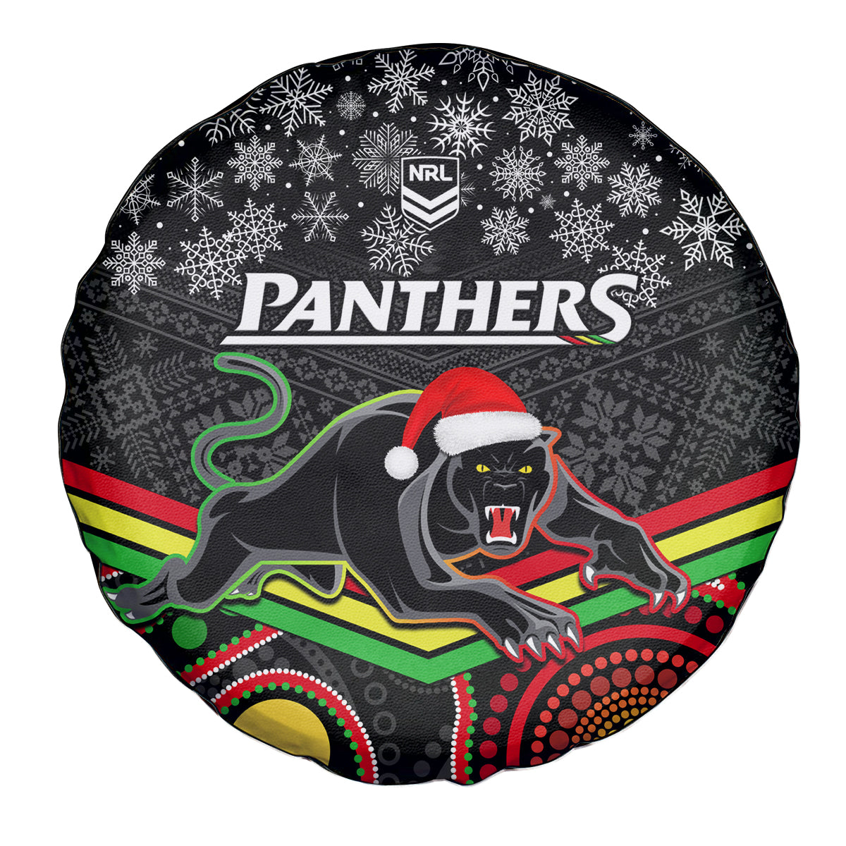custom-panthers-rugby-christmas-spare-tire-cover-merry-xmas-2023-mix-aboriginal-art-black-version