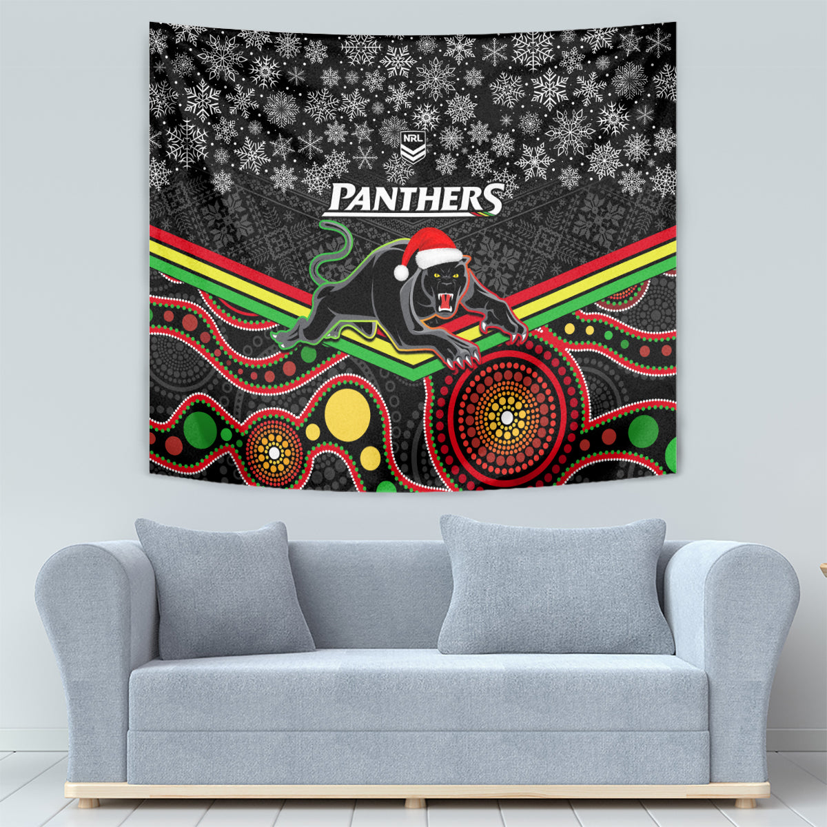 custom-panthers-rugby-christmas-tapestry-merry-xmas-2023-mix-aboriginal-art-black-version