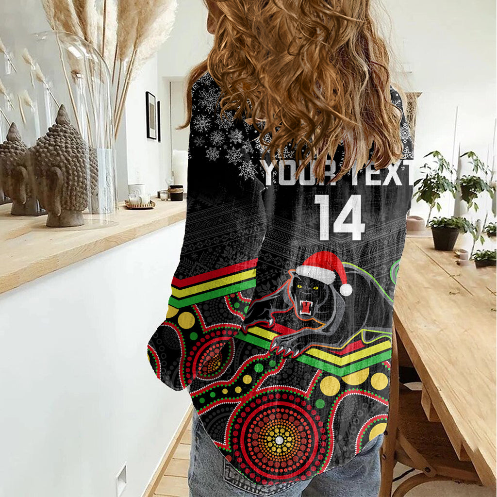 custom-panthers-rugby-christmas-women-casual-shirt-merry-xmas-2023-mix-aboriginal-art-black-version