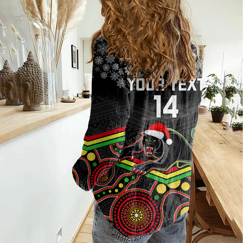 custom-panthers-rugby-christmas-women-casual-shirt-merry-xmas-2023-mix-aboriginal-art-black-version