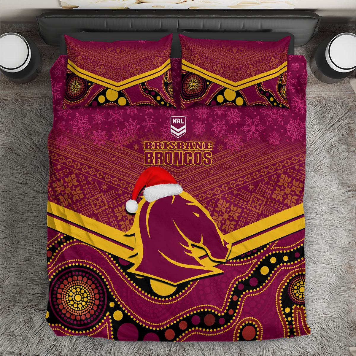 custom-brisbane-broncos-rugby-christmas-bedding-set-merry-xmas-2023-mix-aboriginal-art