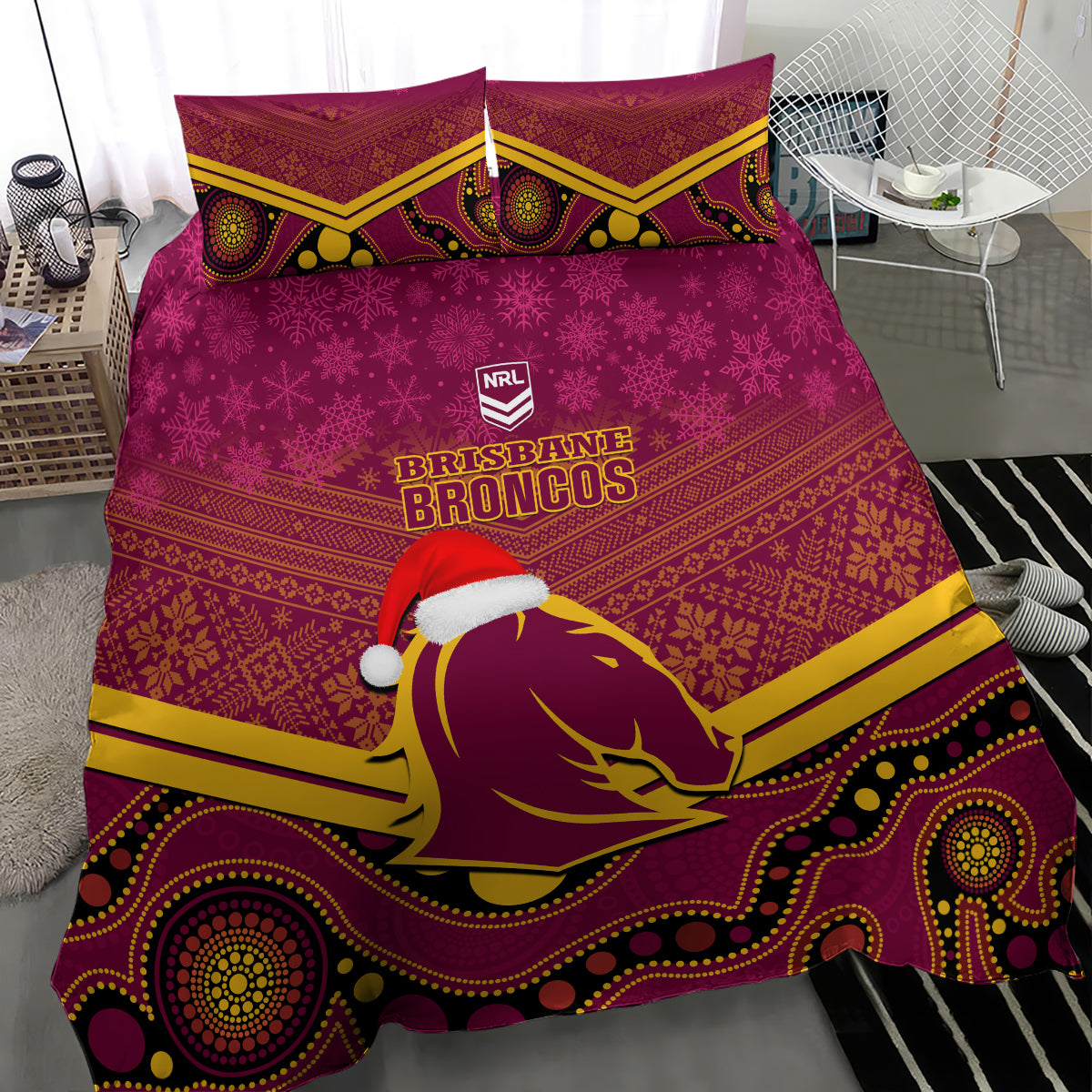 custom-brisbane-broncos-rugby-christmas-bedding-set-merry-xmas-2023-mix-aboriginal-art