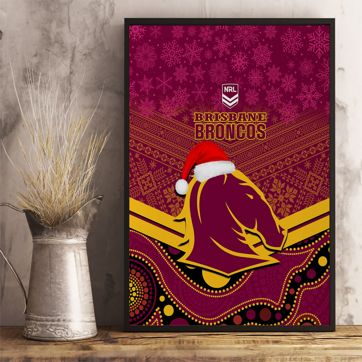 custom-brisbane-broncos-rugby-christmas-canvas-wall-art-merry-xmas-2023-mix-aboriginal-art