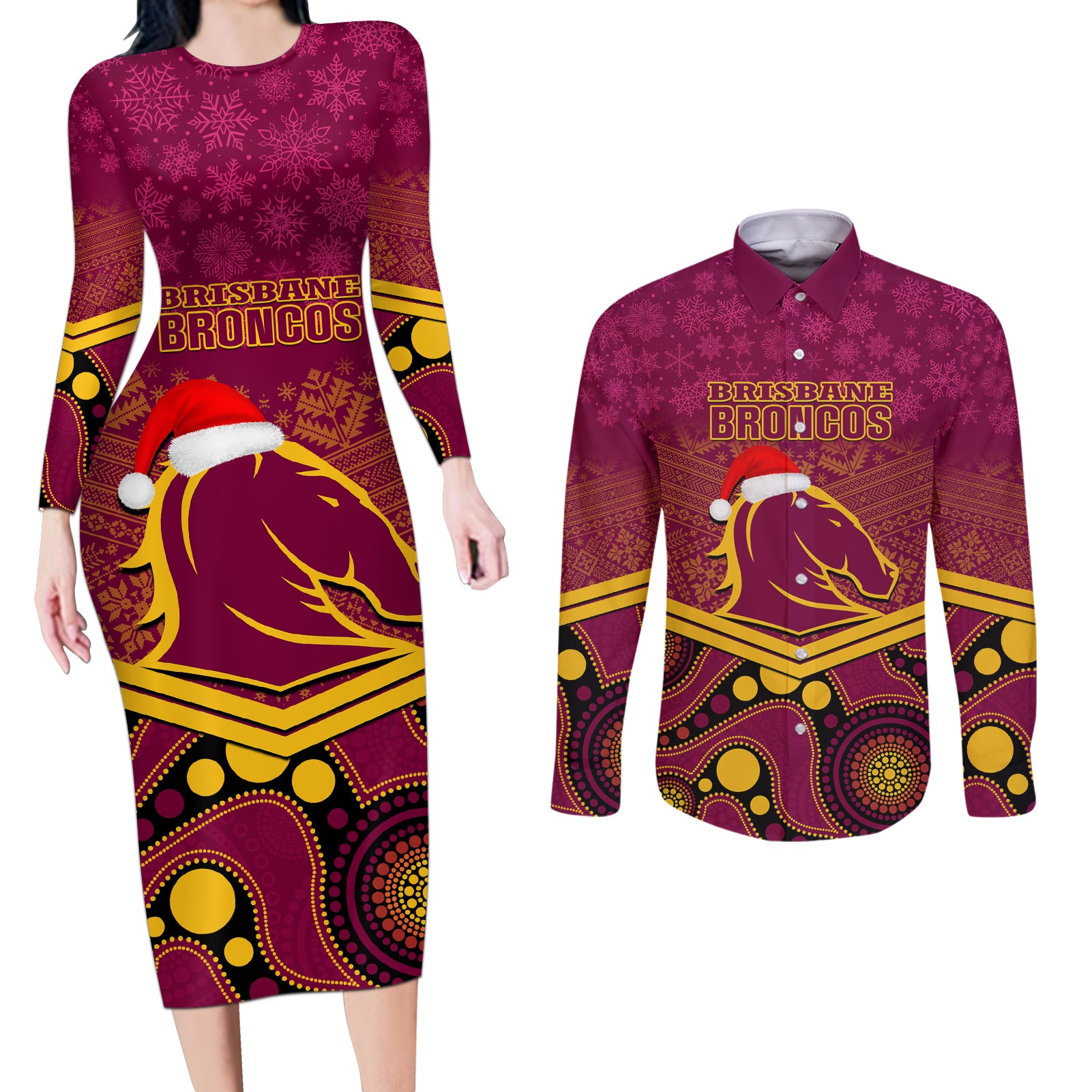custom-brisbane-broncos-rugby-christmas-couples-matching-long-sleeve-bodycon-dress-and-long-sleeve-button-shirt-merry-xmas-2023-mix-aboriginal-art