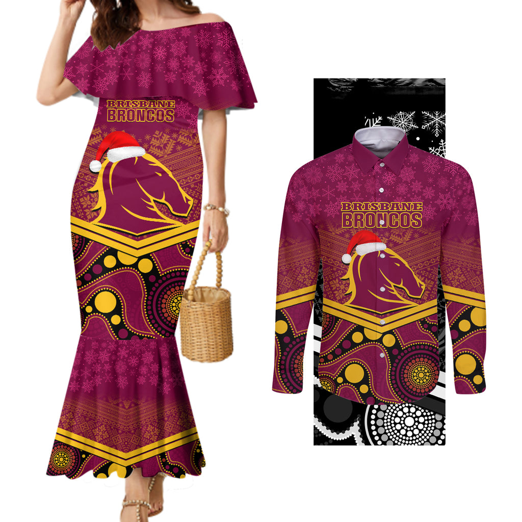 custom-brisbane-broncos-rugby-christmas-couples-matching-mermaid-dress-and-long-sleeve-button-shirt-merry-xmas-2023-mix-aboriginal-art