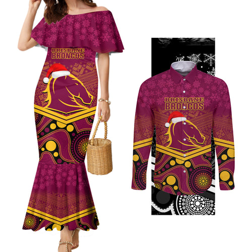 custom-brisbane-broncos-rugby-christmas-couples-matching-mermaid-dress-and-long-sleeve-button-shirt-merry-xmas-2023-mix-aboriginal-art