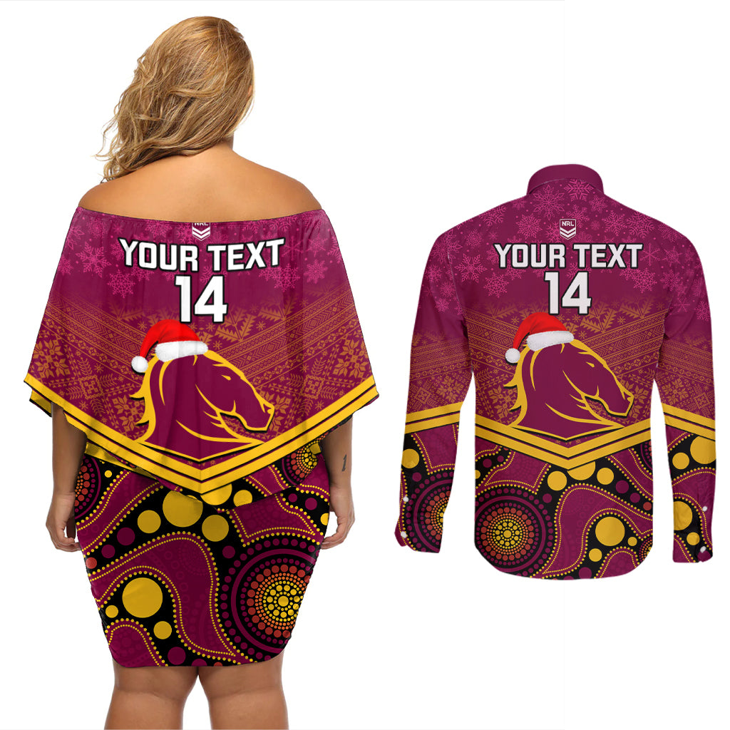 custom-brisbane-broncos-rugby-christmas-couples-matching-off-shoulder-short-dress-and-long-sleeve-button-shirt-merry-xmas-2023-mix-aboriginal-art