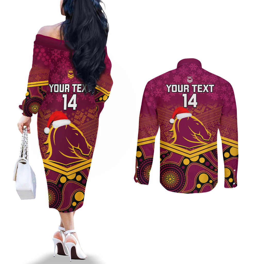 custom-brisbane-broncos-rugby-christmas-couples-matching-off-the-shoulder-long-sleeve-dress-and-long-sleeve-button-shirt-merry-xmas-2023-mix-aboriginal-art