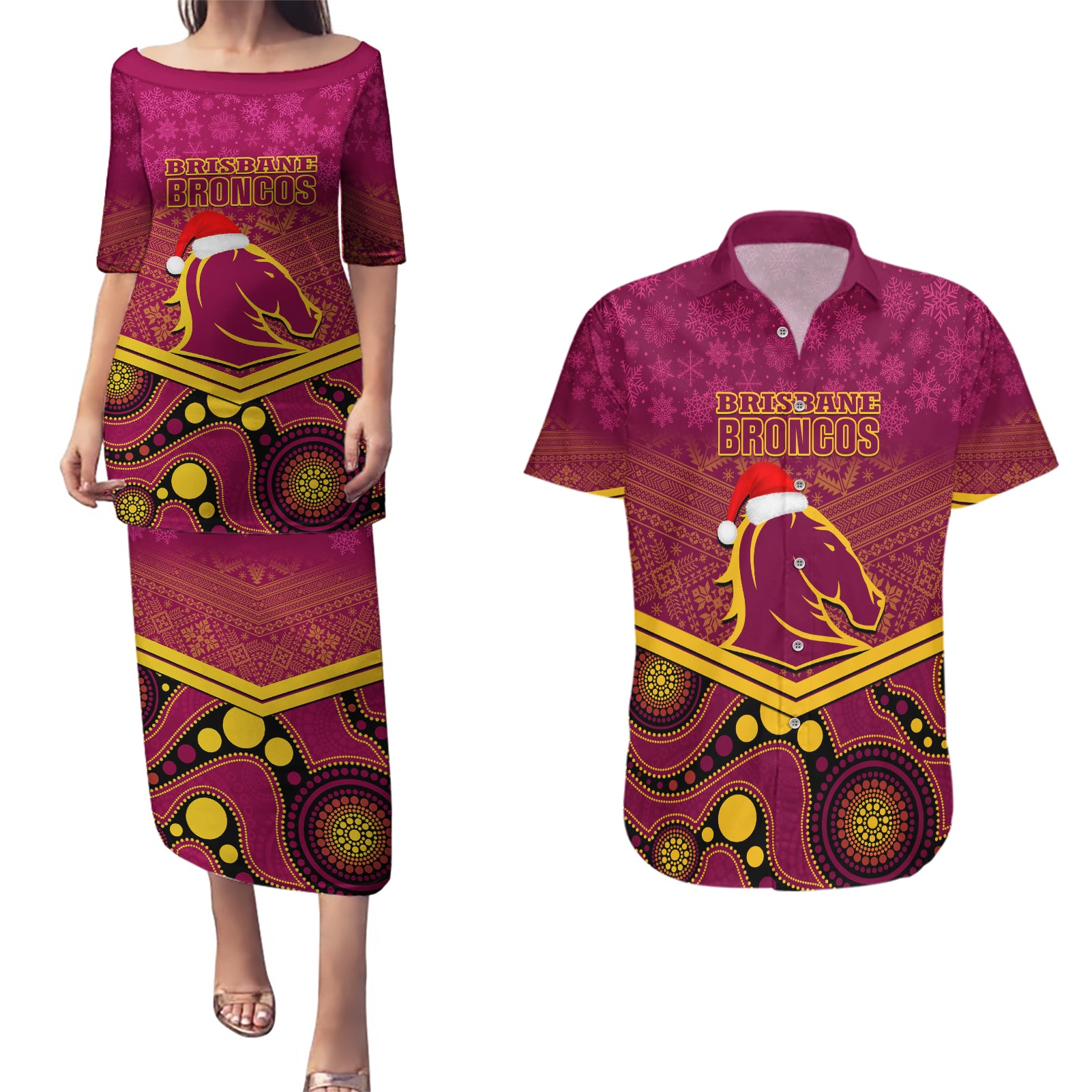 custom-brisbane-broncos-rugby-christmas-couples-matching-puletasi-dress-and-hawaiian-shirt-merry-xmas-2023-mix-aboriginal-art