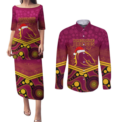 custom-brisbane-broncos-rugby-christmas-couples-matching-puletasi-dress-and-long-sleeve-button-shirt-merry-xmas-2023-mix-aboriginal-art
