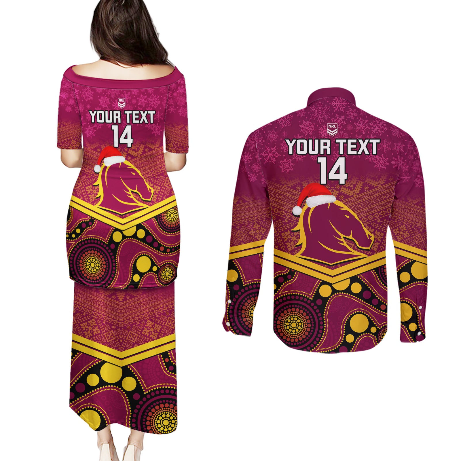 custom-brisbane-broncos-rugby-christmas-couples-matching-puletasi-dress-and-long-sleeve-button-shirt-merry-xmas-2023-mix-aboriginal-art