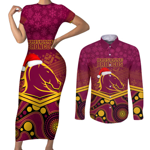 custom-brisbane-broncos-rugby-christmas-couples-matching-short-sleeve-bodycon-dress-and-long-sleeve-button-shirt-merry-xmas-2023-mix-aboriginal-art