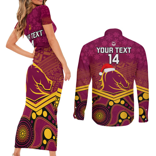 custom-brisbane-broncos-rugby-christmas-couples-matching-short-sleeve-bodycon-dress-and-long-sleeve-button-shirt-merry-xmas-2023-mix-aboriginal-art