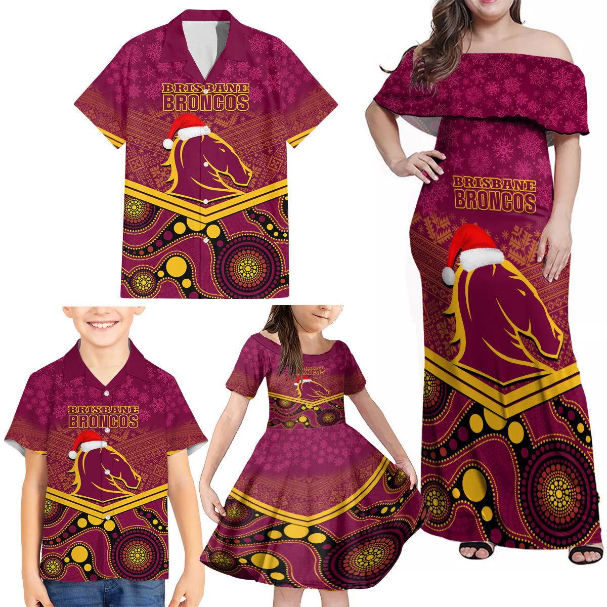 custom-brisbane-broncos-rugby-christmas-family-matching-off-shoulder-maxi-dress-and-hawaiian-shirt-merry-xmas-2023-mix-aboriginal-art