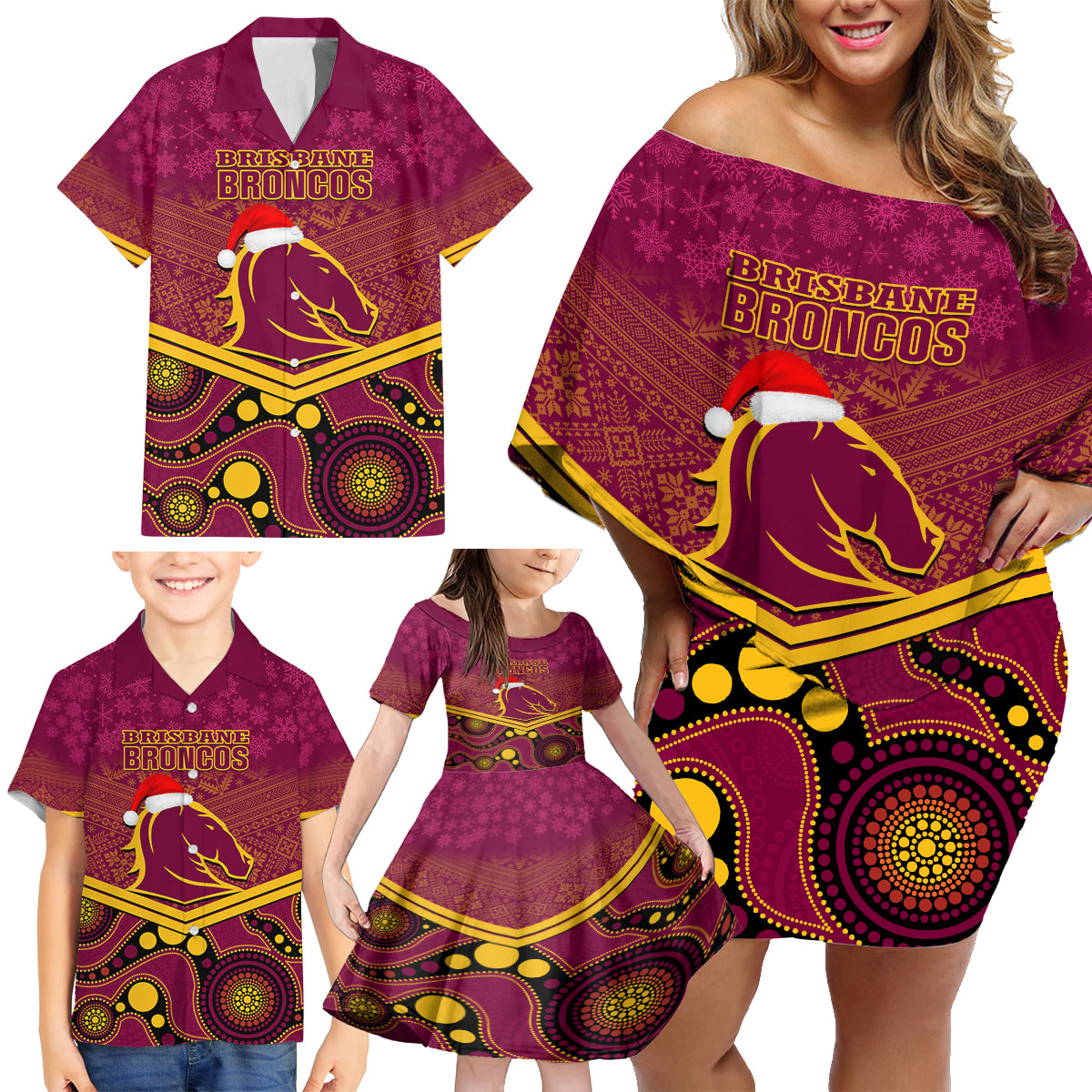 custom-brisbane-broncos-rugby-christmas-family-matching-off-shoulder-short-dress-and-hawaiian-shirt-merry-xmas-2023-mix-aboriginal-art