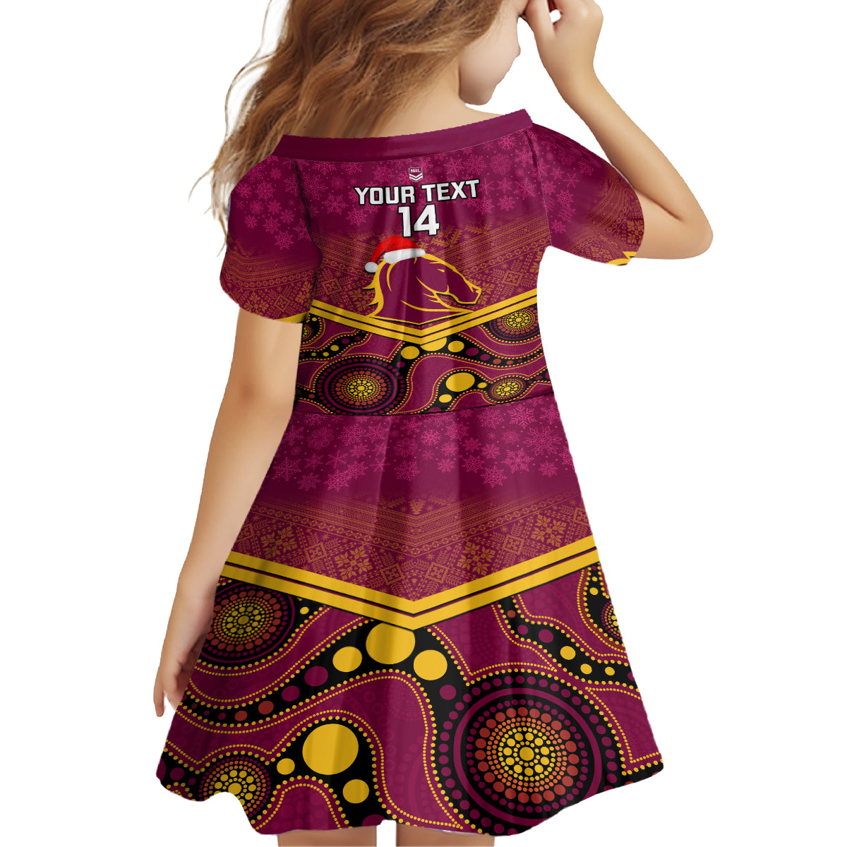 custom-brisbane-broncos-rugby-christmas-kid-short-sleeve-dress-merry-xmas-2023-mix-aboriginal-art