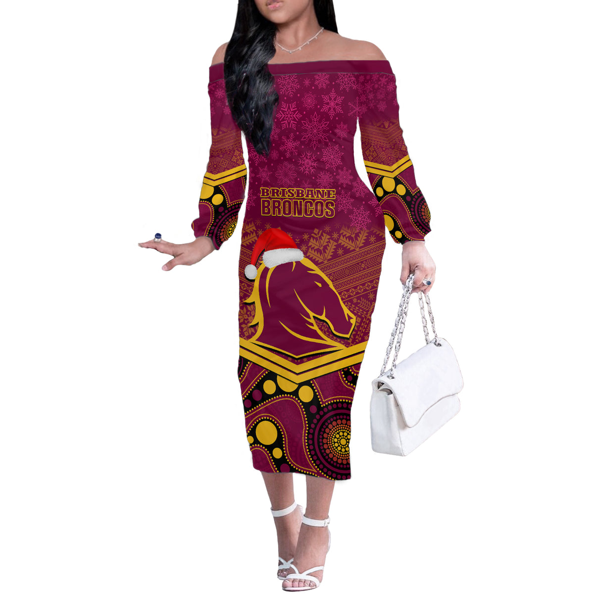 custom-brisbane-broncos-rugby-christmas-off-the-shoulder-long-sleeve-dress-merry-xmas-2023-mix-aboriginal-art