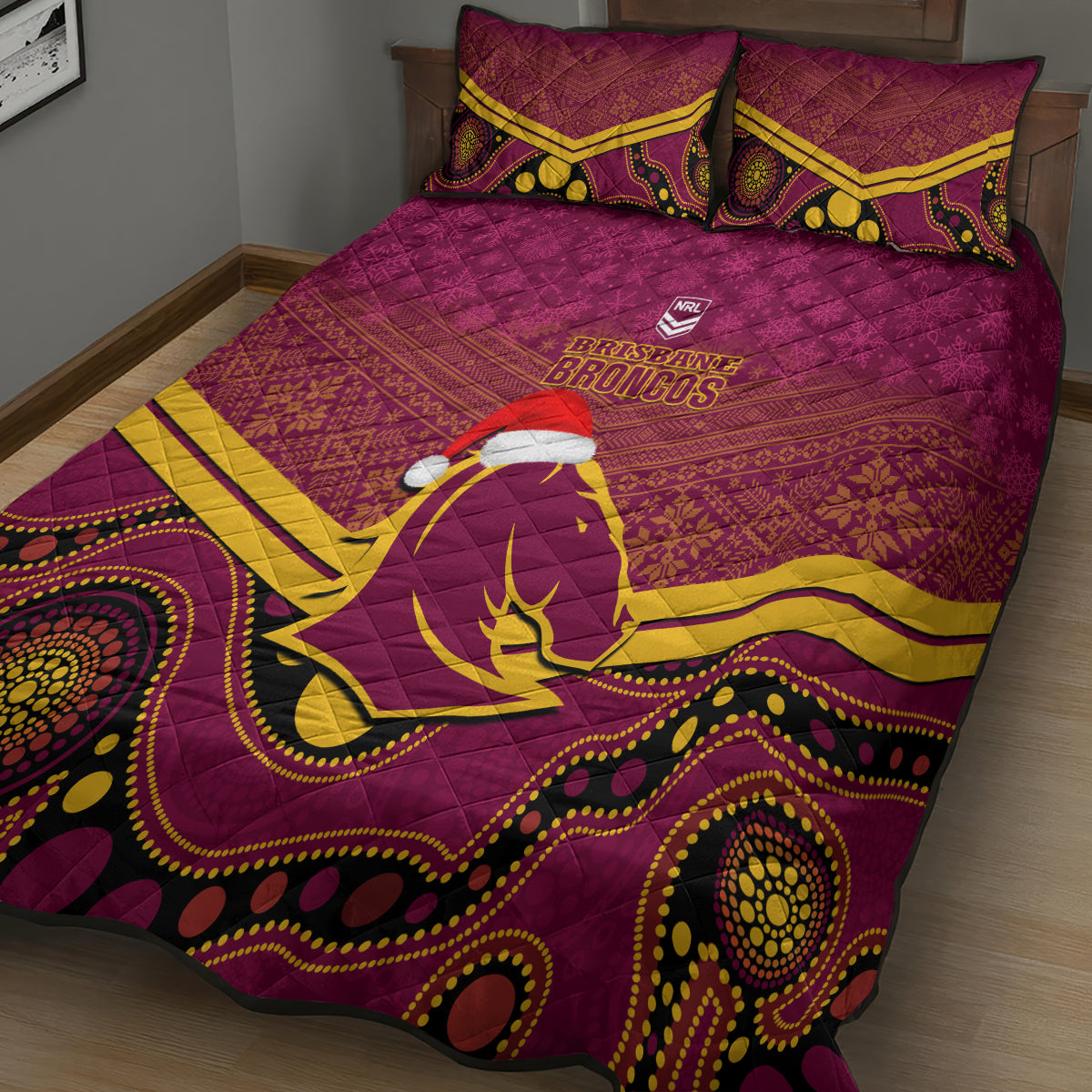 custom-brisbane-broncos-rugby-christmas-quilt-bed-set-merry-xmas-2023-mix-aboriginal-art