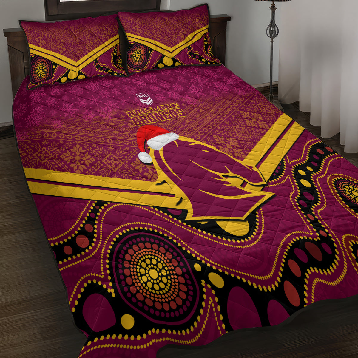 custom-brisbane-broncos-rugby-christmas-quilt-bed-set-merry-xmas-2023-mix-aboriginal-art