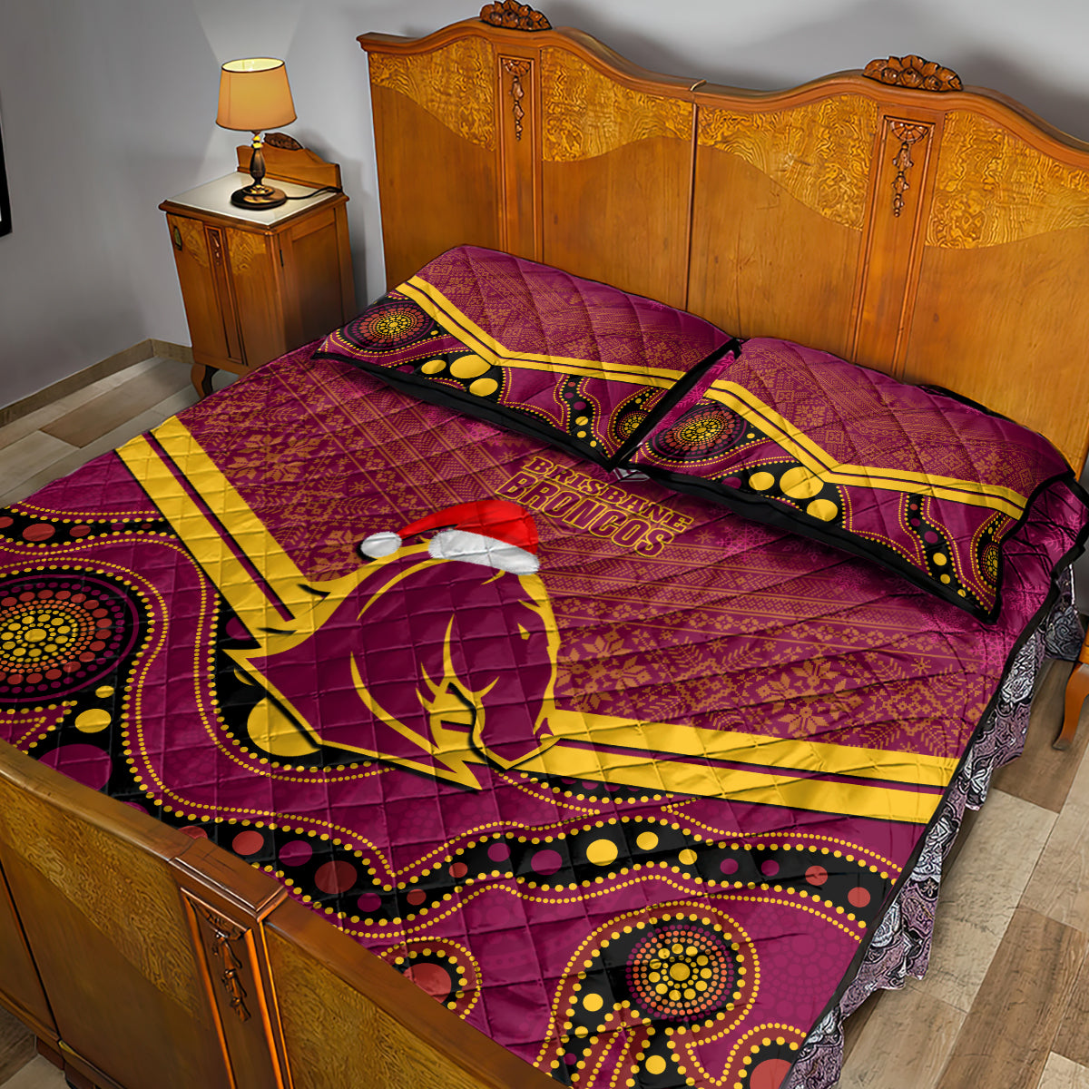 custom-brisbane-broncos-rugby-christmas-quilt-bed-set-merry-xmas-2023-mix-aboriginal-art