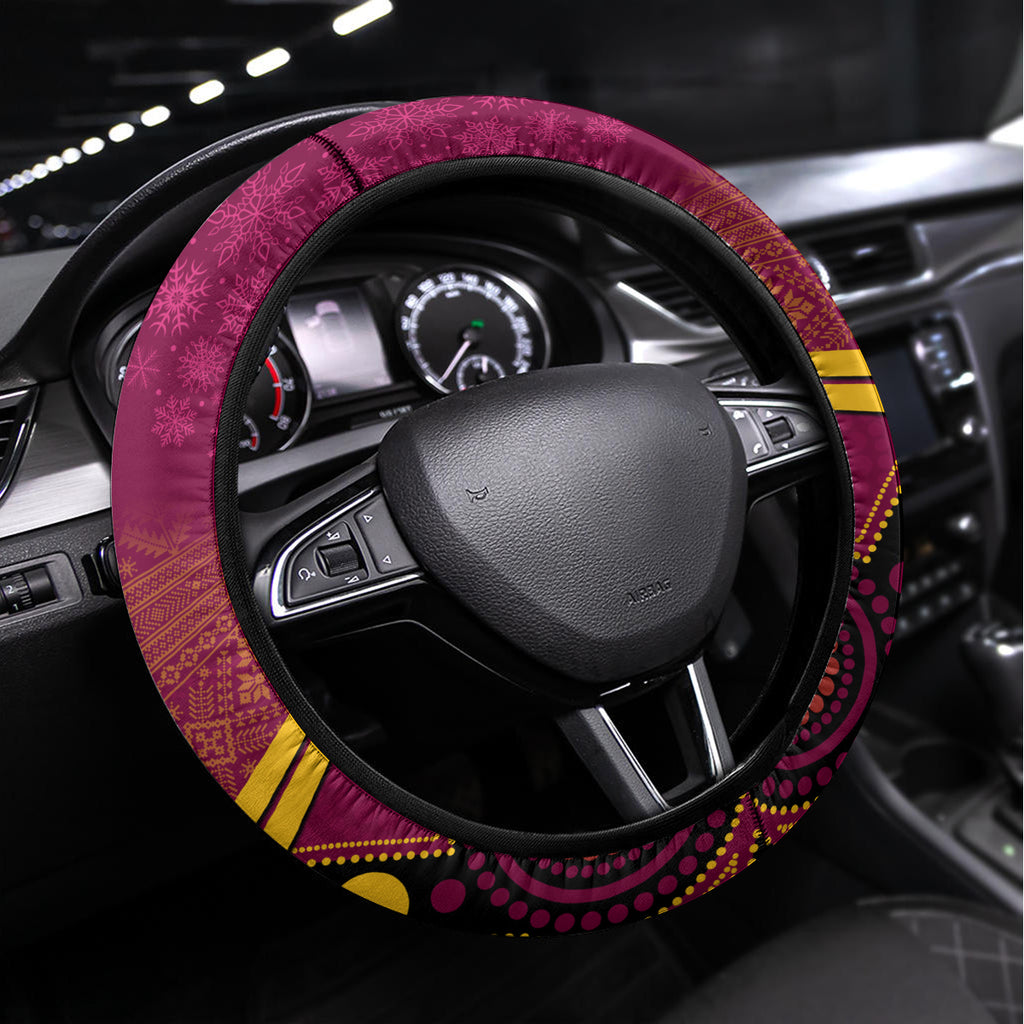 Brisbane Broncos Rugby Christmas Steering Wheel Cover Merry Xmas 2023 Mix Aboriginal Art