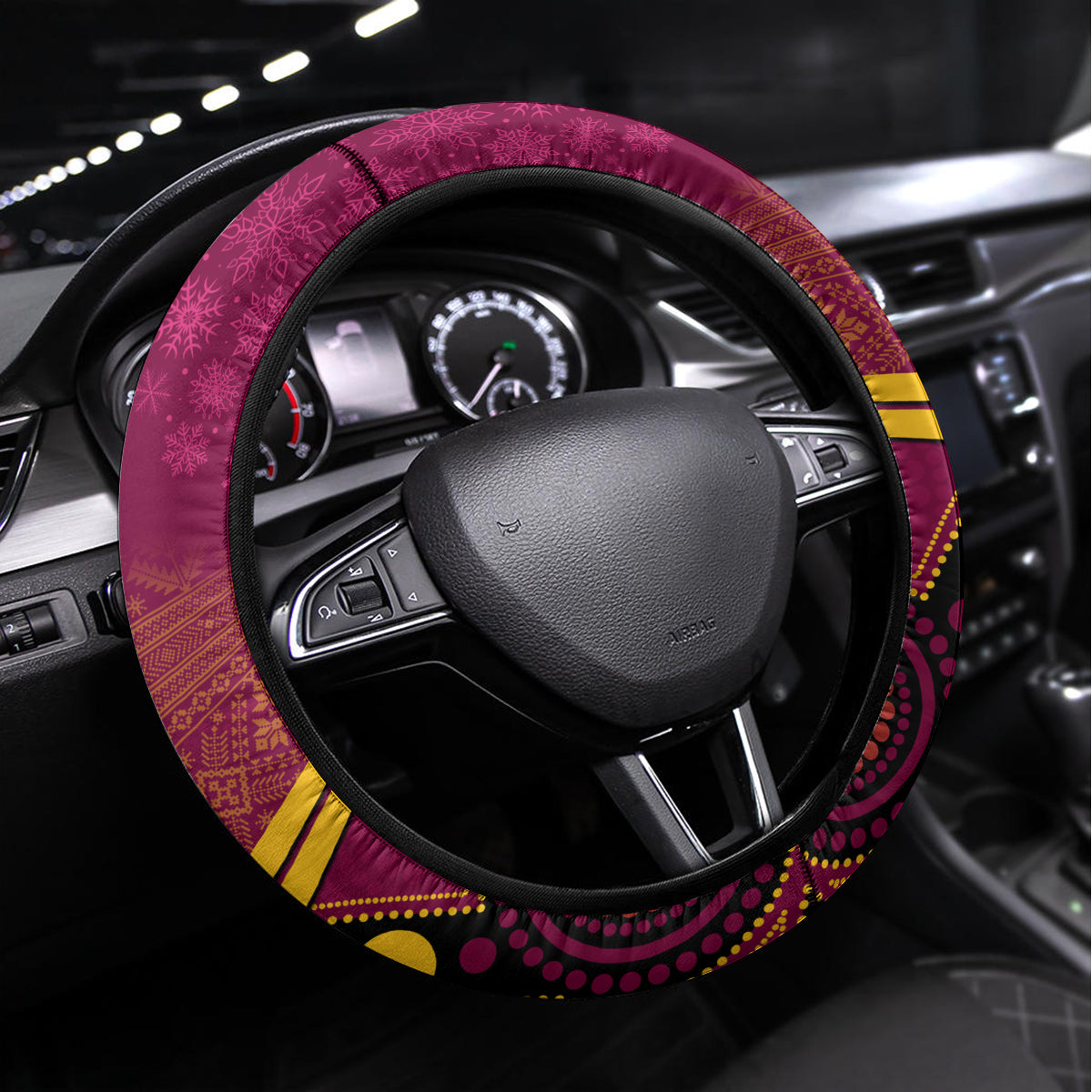 Brisbane Broncos Rugby Christmas Steering Wheel Cover Merry Xmas 2023 Mix Aboriginal Art