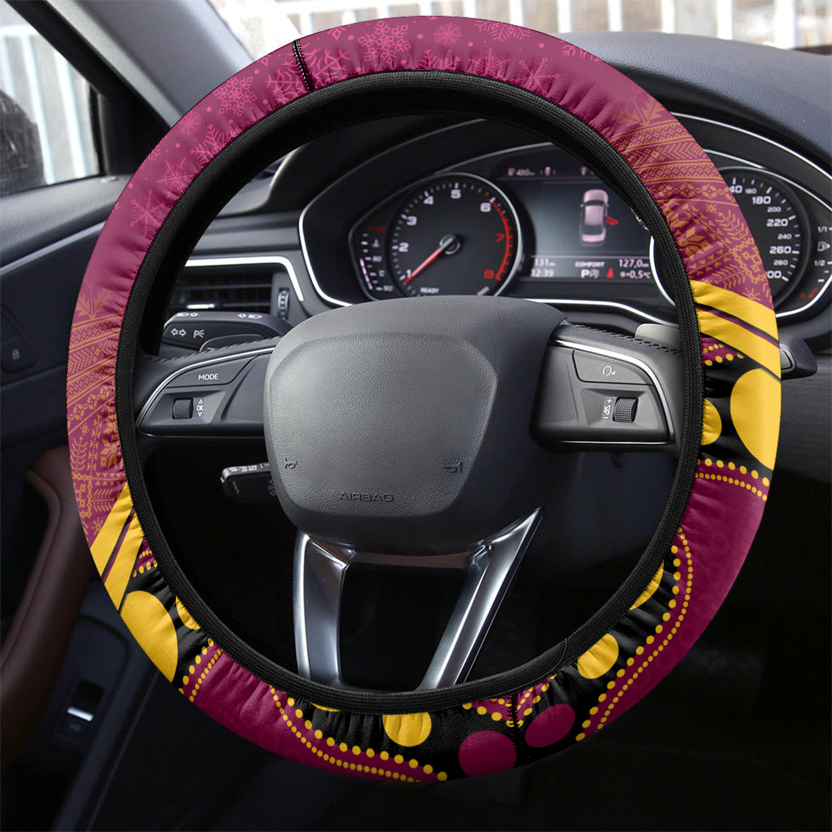 Brisbane Broncos Rugby Christmas Steering Wheel Cover Merry Xmas 2023 Mix Aboriginal Art