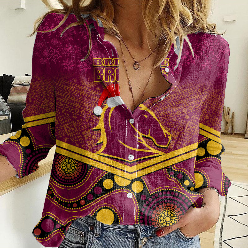 custom-brisbane-broncos-rugby-christmas-women-casual-shirt-merry-xmas-2023-mix-aboriginal-art
