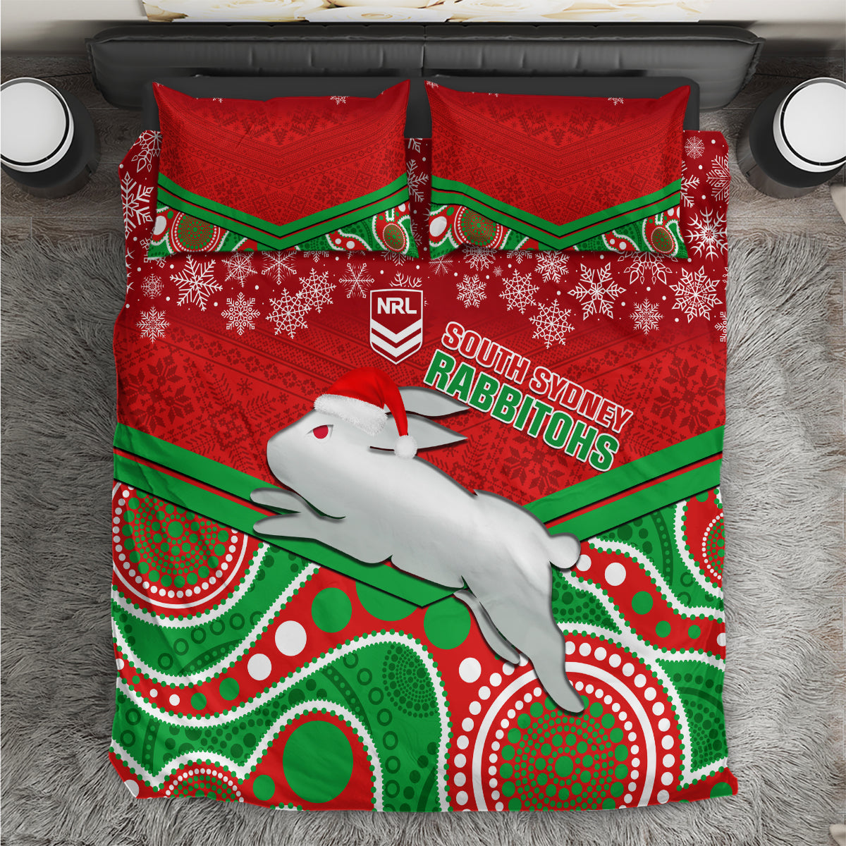 custom-rabbitohs-rugby-christmas-bedding-set-merry-xmas-2023-mix-aboriginal-art