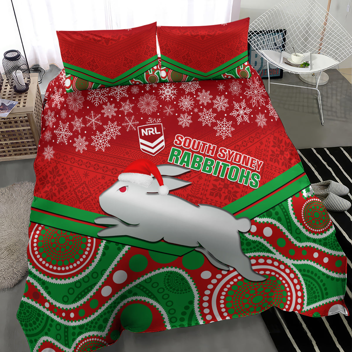 custom-rabbitohs-rugby-christmas-bedding-set-merry-xmas-2023-mix-aboriginal-art