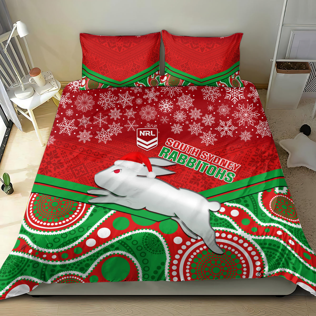 custom-rabbitohs-rugby-christmas-bedding-set-merry-xmas-2023-mix-aboriginal-art