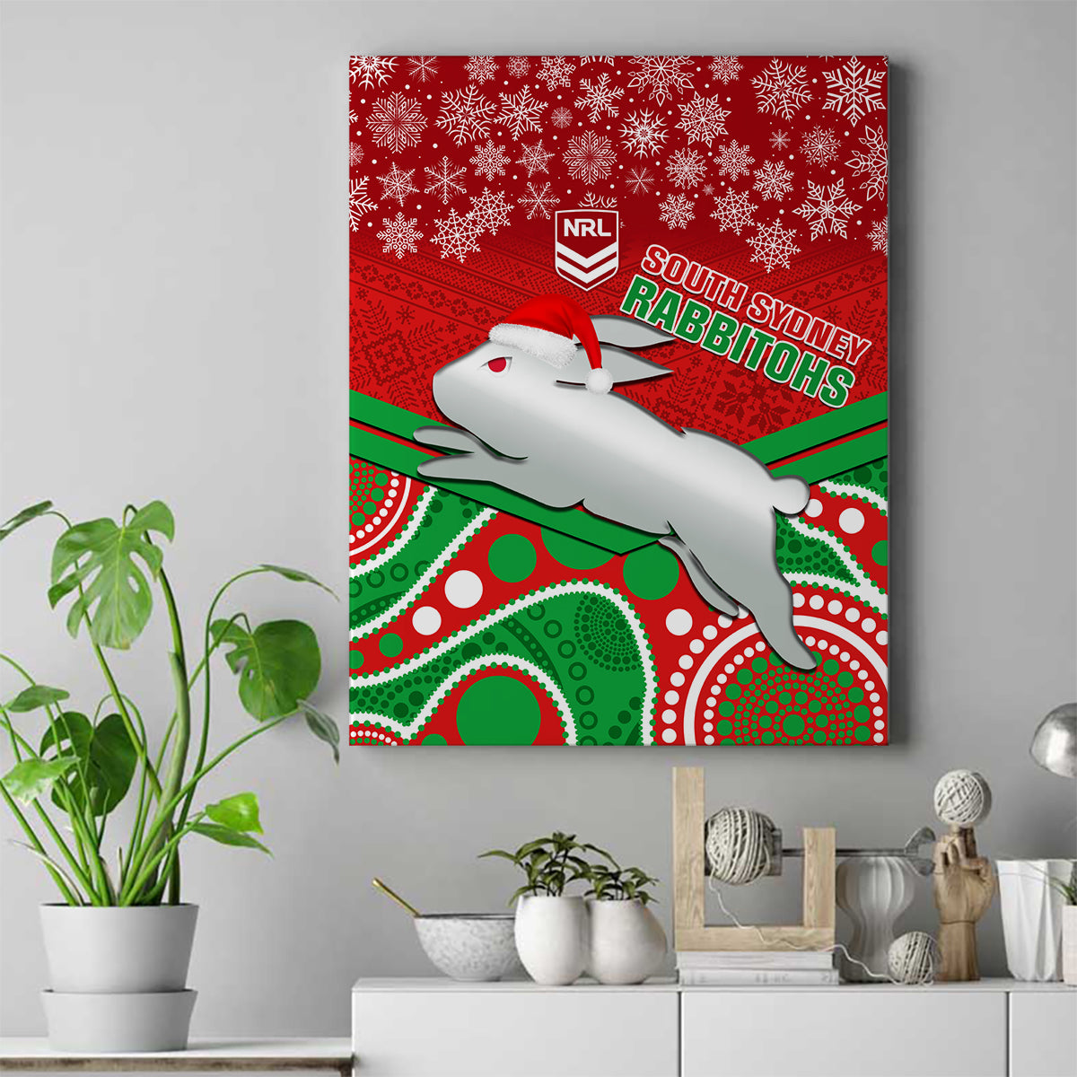 custom-rabbitohs-rugby-christmas-canvas-wall-art-merry-xmas-2023-mix-aboriginal-art